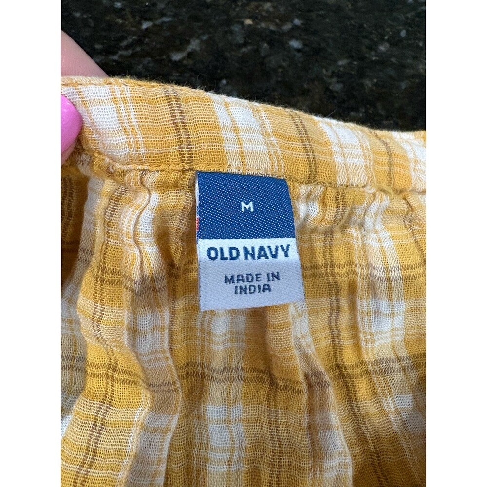 Old Navy Dress Womens Size M Yellow Plaid Flutter Sleeve V-Neck Tiered - Picture 8 of 10